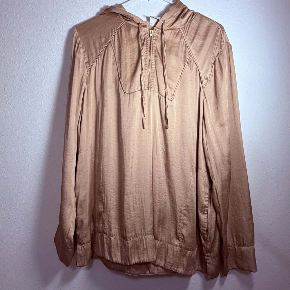 Chico's Zenergy Gold Satin Shimmer 1/4 Zip Pullover Hoodie Jacket Size 2 Plus 1X